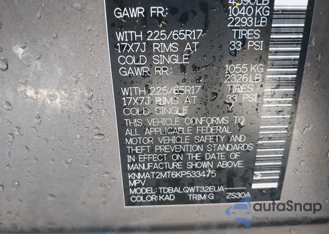 2019 Nissan Rogue Sv z USA, uszkodzony, nr VIN KNMAT2MT6KP533475